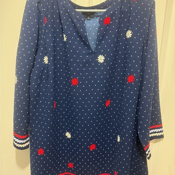 Navy blue boho polka dots blouse women’s xl - Picture 4 of 6